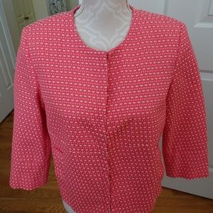 Pink/White Lined Spring Jacket-3/4 Sleeves-Medium